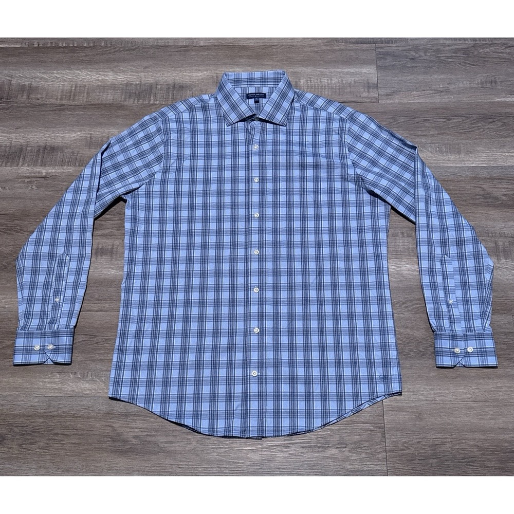 Peter Millar Crown Crafted Men's Size XL Blue Plaid Long Sleeve Shirt EUC